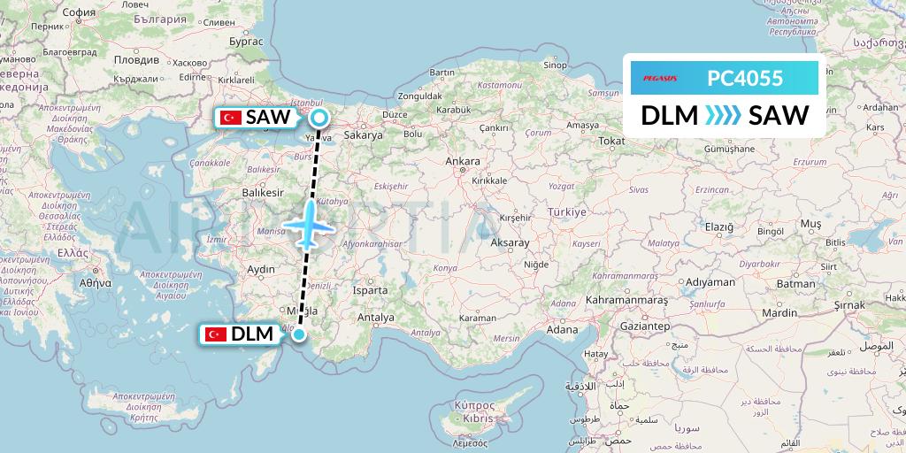 PC4055 Pegasus Airlines Flight Map: Dalaman to Istanbul