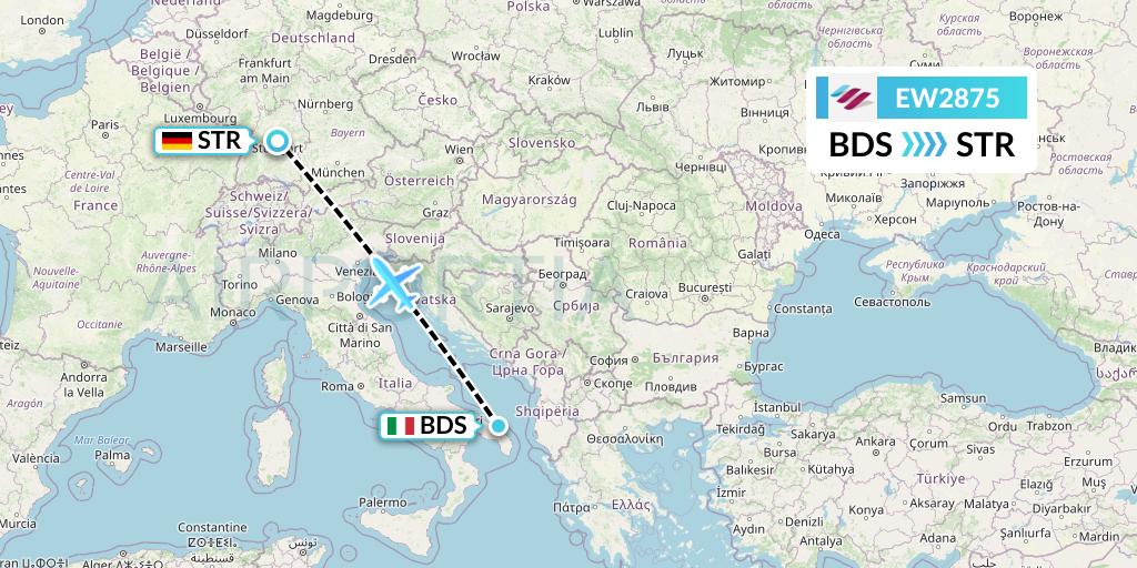 EW2875 Eurowings Flight Map: Brindisi to Stuttgart