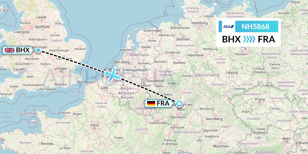 NH5868 All Nippon Airways Flight Map: Birmingham to Frankfurt
