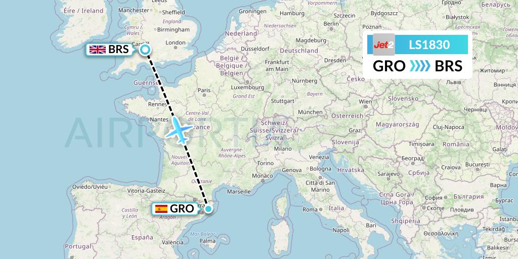 LS1830 Jet2 Flight Map: Girona to Bristol