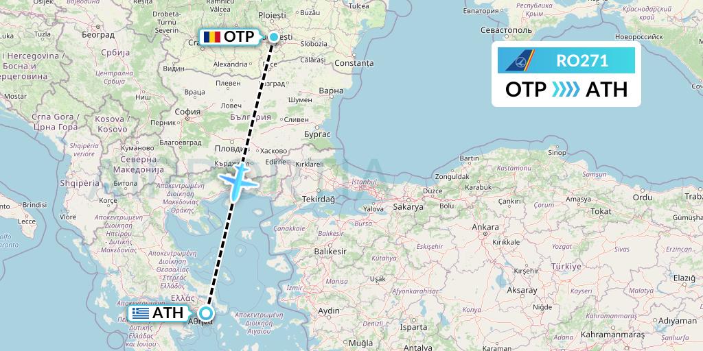 RO271 Tarom Flight Map: Bucharest to Athens
