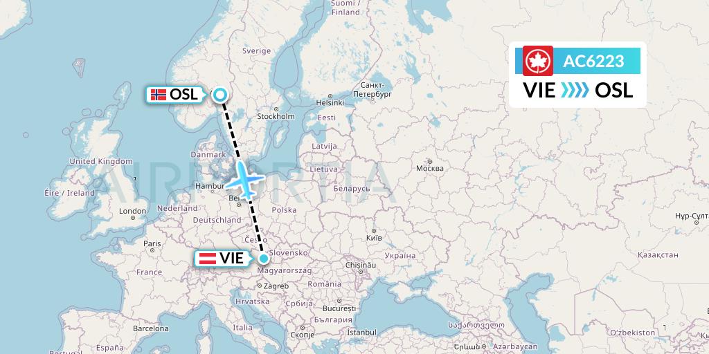 AC6223 Air Canada Flight Map: Vienna to Oslo