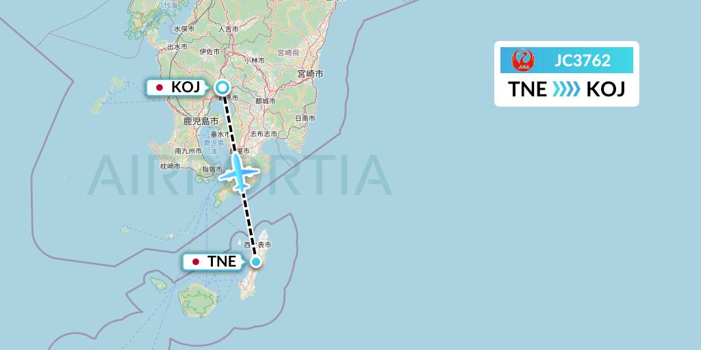 JC3762 Japan Air Commuter Flight Map: Japan to Kagoshima