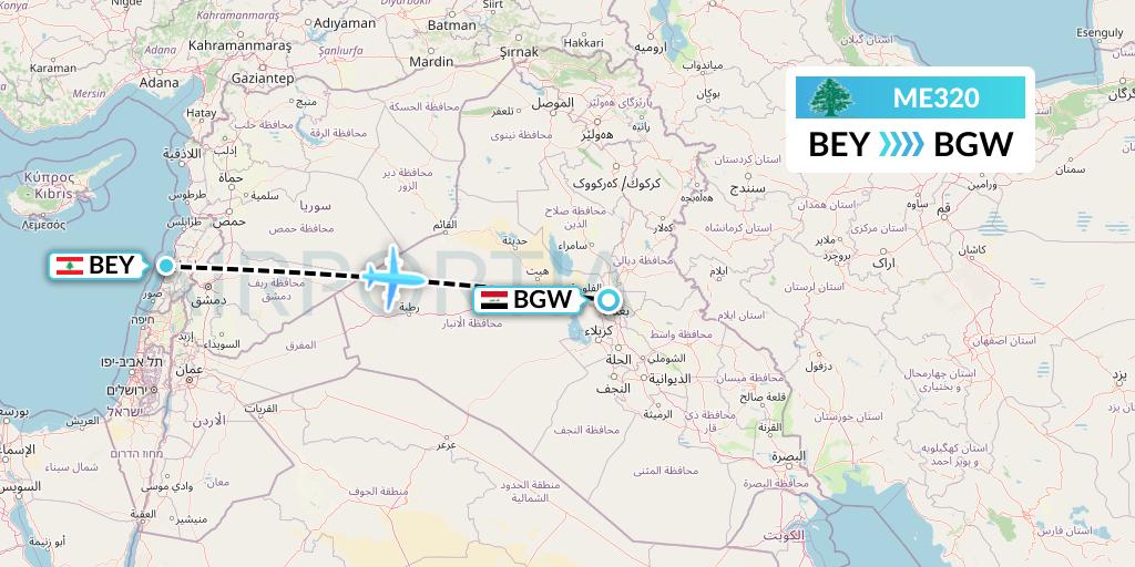 ME320 MEA Flight Map: Beirut to Baghdad