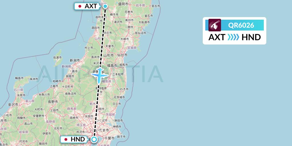 QR6026 Qatar Airways Flight Map: Akita to Tokyo