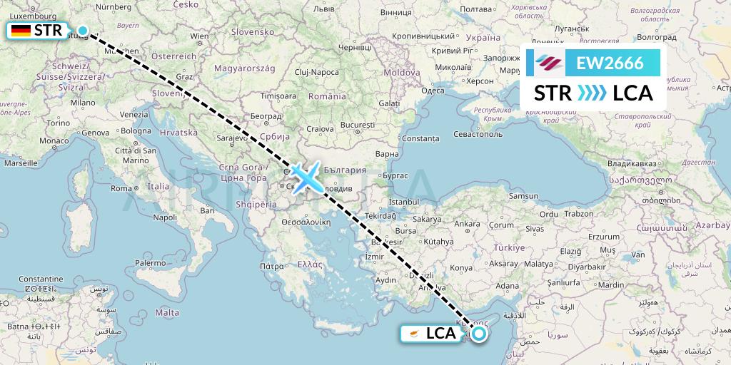 EW2666 Eurowings Flight Map: Stuttgart to Larnaca