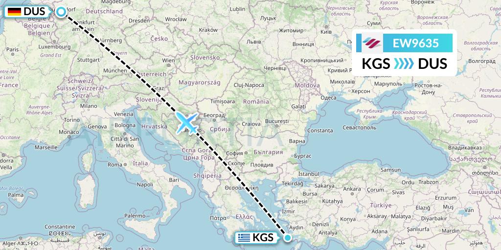 EW9635 Eurowings Flight Map: Kos to Dusseldorf