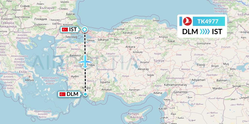 TK4977 Turkish Airlines Flight Map: Dalaman to Istanbul