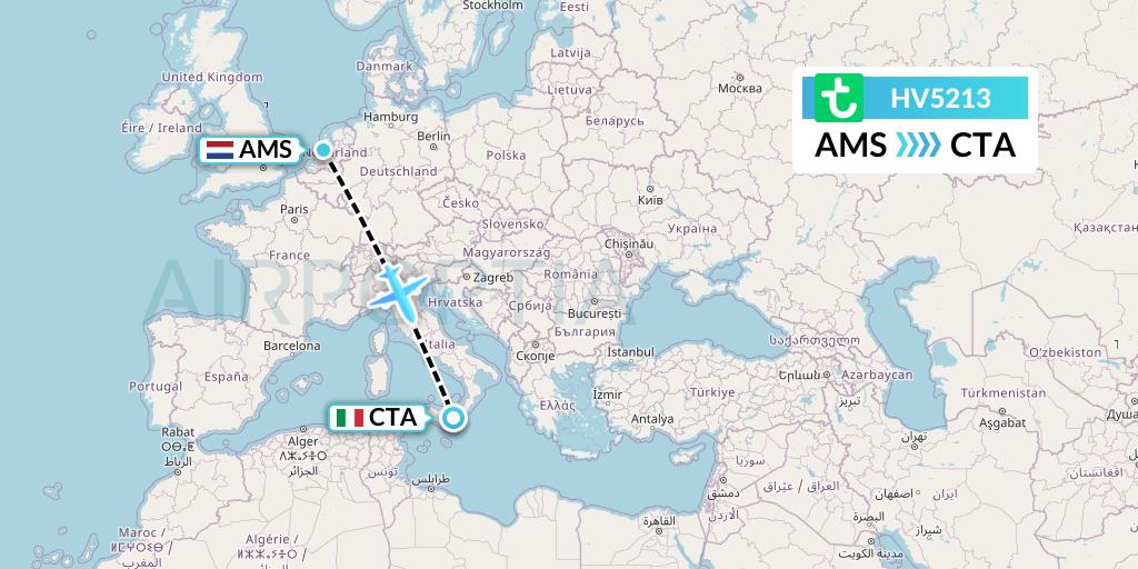 HV5213 Transavia Flight Map: Amsterdam to Catania
