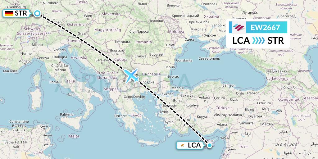 EW2667 Eurowings Flight Map: Larnaca to Stuttgart