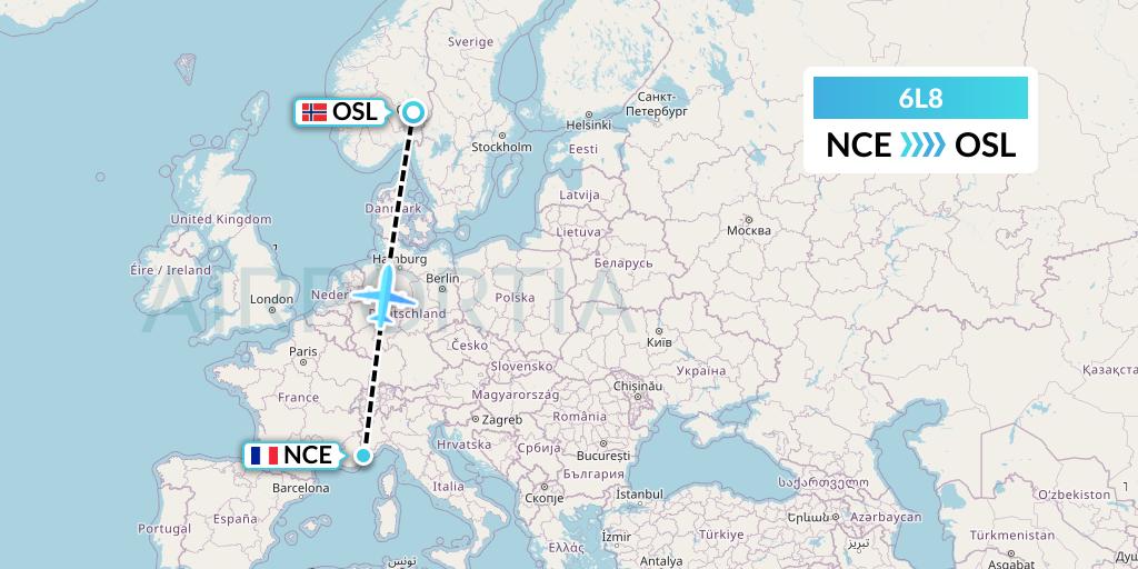 6L8 Aklak Air Flight Map: Nice to Oslo