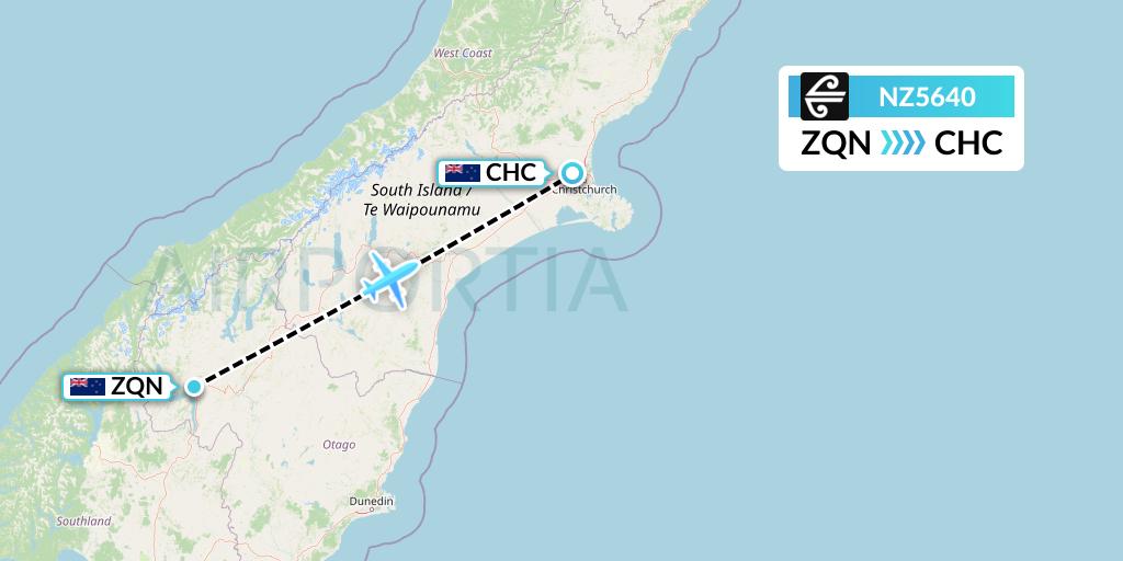NZ5640 Air New Zealand Flight Map: Queenstown to Christchurch