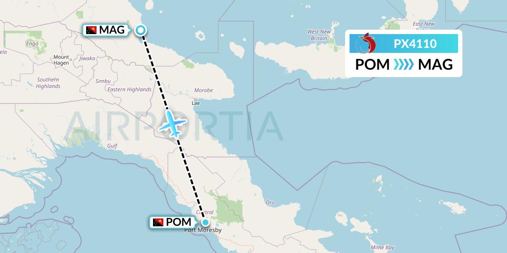 PX4110 Air Niugini Flight Map: Port Moresby to Madang