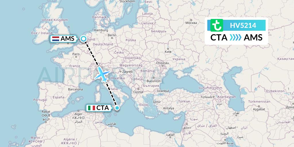 HV5214 Transavia Flight Map: Catania to Amsterdam