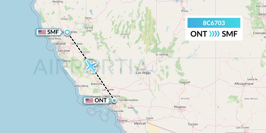 8C6703 Air Transport International Flight Map: Ontario to Sacramento