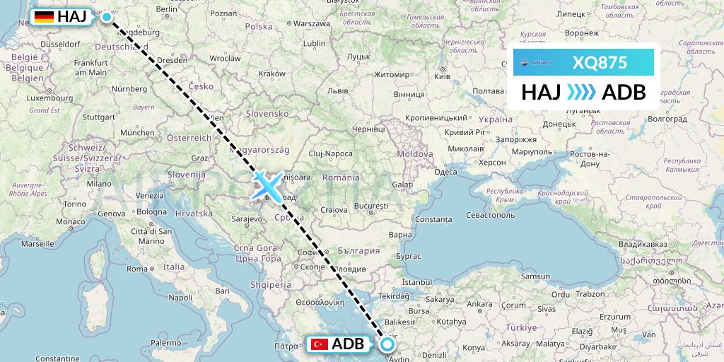 XQ875 SunExpress Flight Map: Hannover to Izmir