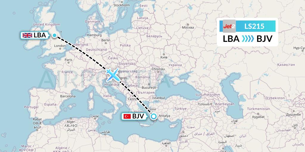 LS215 Jet2 Flight Map: Leeds to Bodrum
