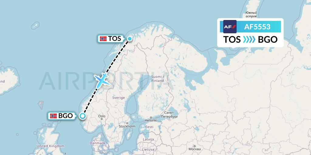 AF5553 Air France Flight Map: Tromso to Bergen