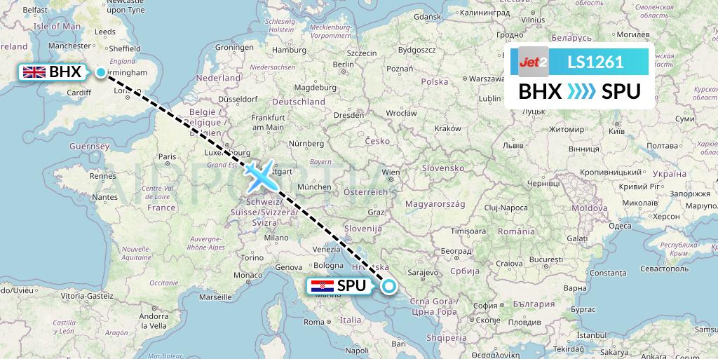 LS1261 Jet2 Flight Map: Birmingham to Split