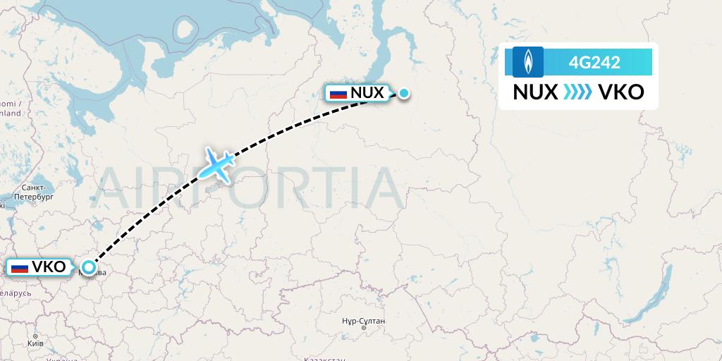 4G242 Gazpromavia Flight Map: Novy Urengoy to Moscow