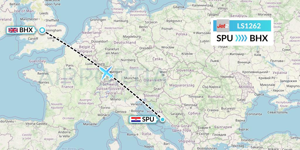 LS1262 Jet2 Flight Map: Split to Birmingham