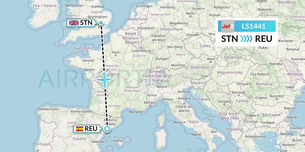 LS1441 Jet2 Flight Map: London to Reus