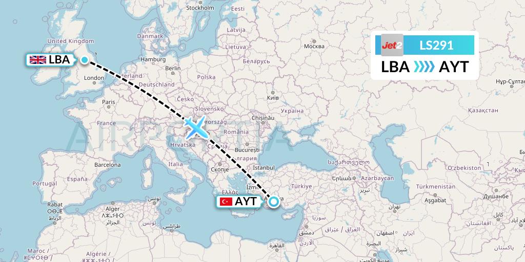 LS291 Jet2 Flight Map: Leeds to Antalya