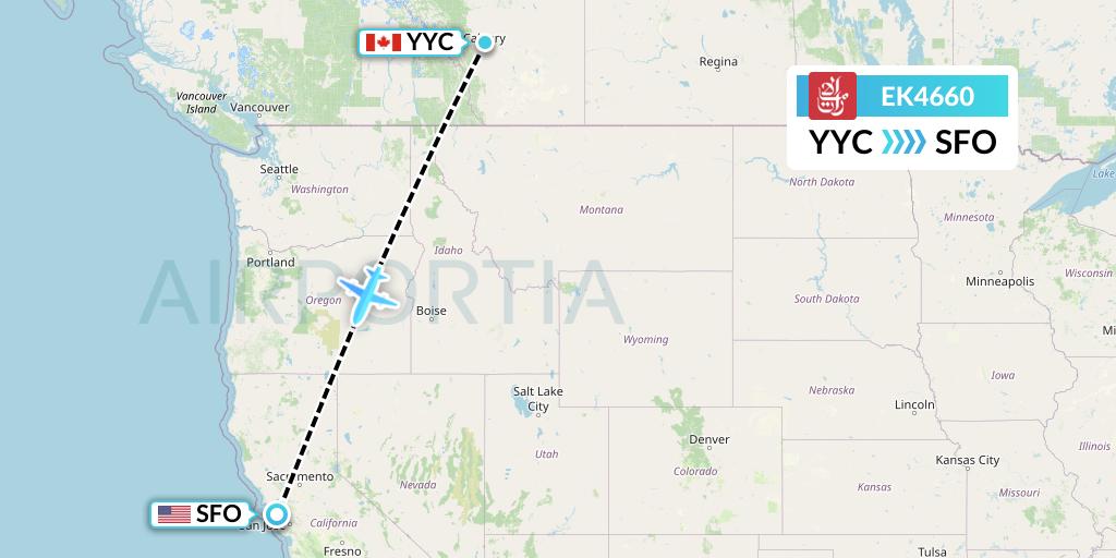 EK4660 Emirates Flight Map: Calgary to San Francisco