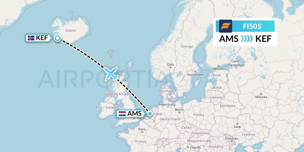 FI505 Icelandair Flight Map: Amsterdam to Reykjavik