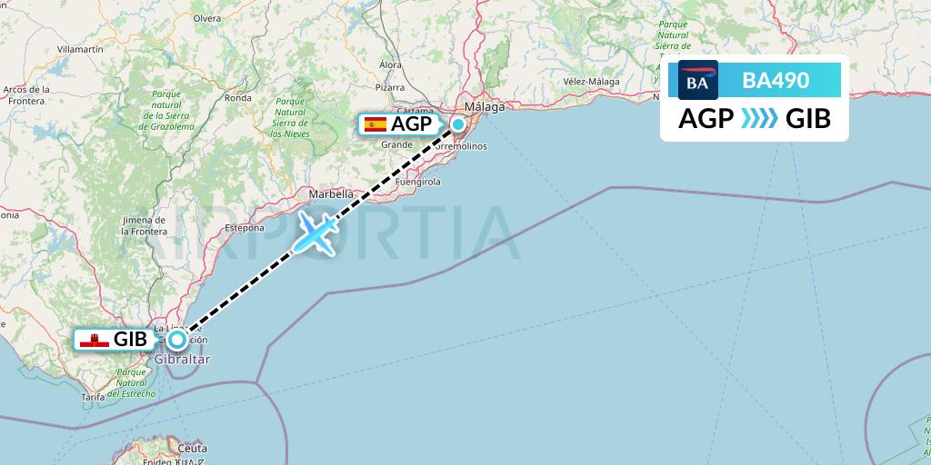 BA490 British Airways Flight Map: Malaga to Gibraltar