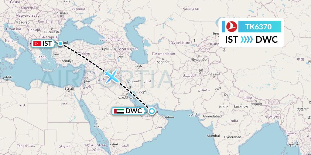 TK6370 Turkish Airlines Flight Map: Istanbul to Dubai