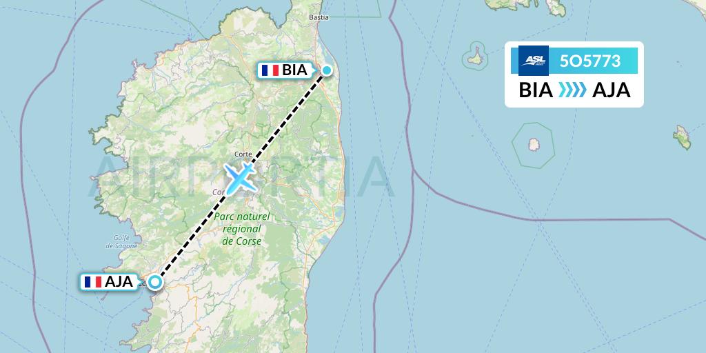 5O5773 ASL Airlines France Flight Map: Bastia to Ajaccio