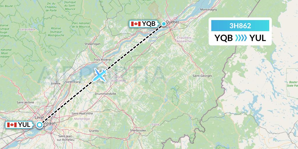 3H862 Air Inuit Flight Map: Quebec to Montreal