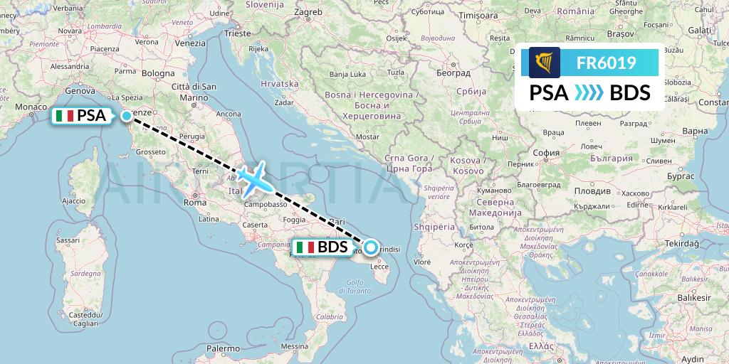 FR6019 Ryanair Flight Map: Pisa to Brindisi