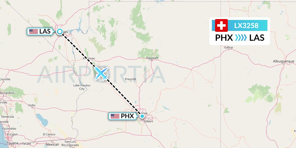 LX3258 Swiss Flight Map: Phoenix to Las Vegas