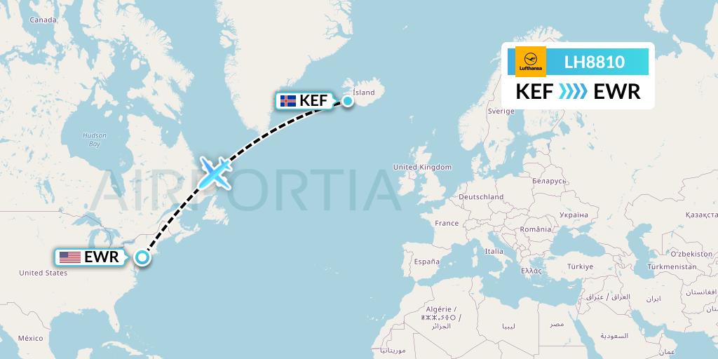 LH8810 Lufthansa Flight Map: Reykjavik to New York