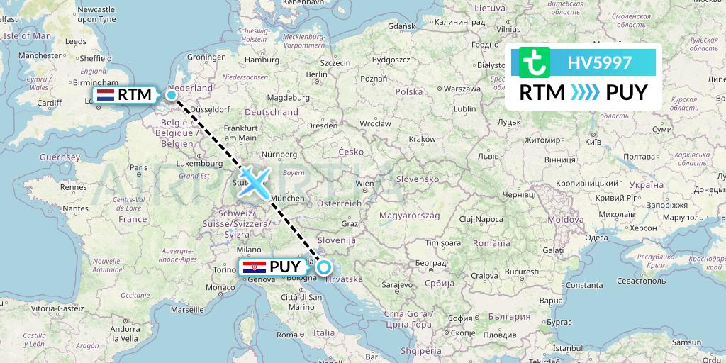 HV5997 Transavia Flight Map: Rotterdam to Pula