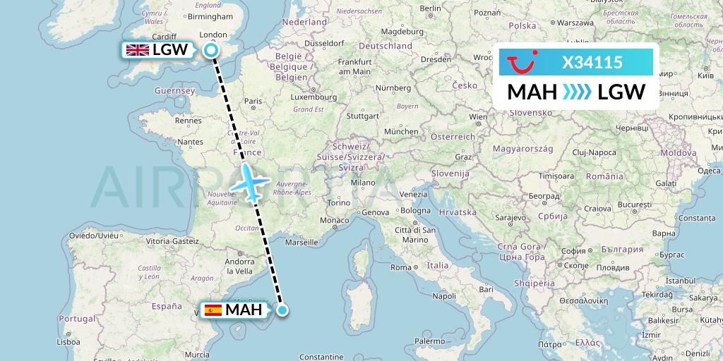 X34115 TUI fly Germany Flight Map: Mahon to London