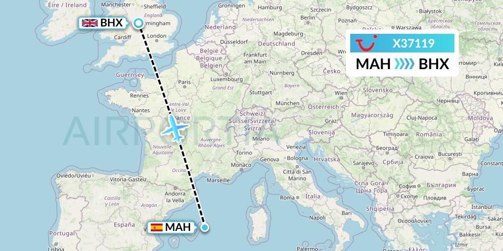 X37119 TUI fly Germany Flight Map: Mahon to Birmingham