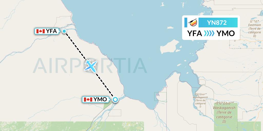 YN872 Air Creebec Flight Map: Fort Albany to Moosonee