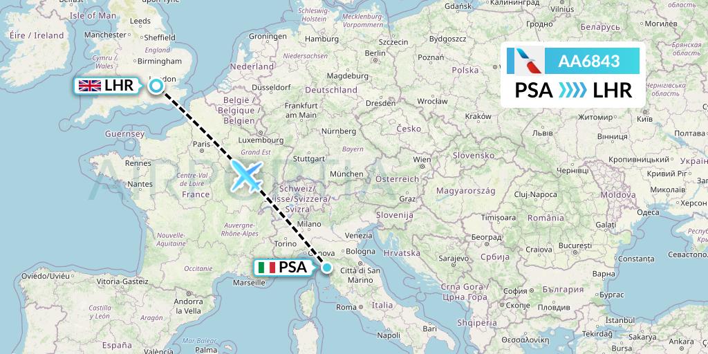 AA6843 American Airlines Flight Map: Pisa to London