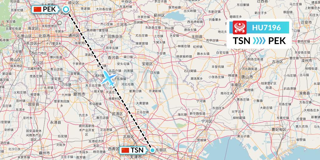 HU7196 Hainan Airlines Flight Map: Tianjin to Beijing