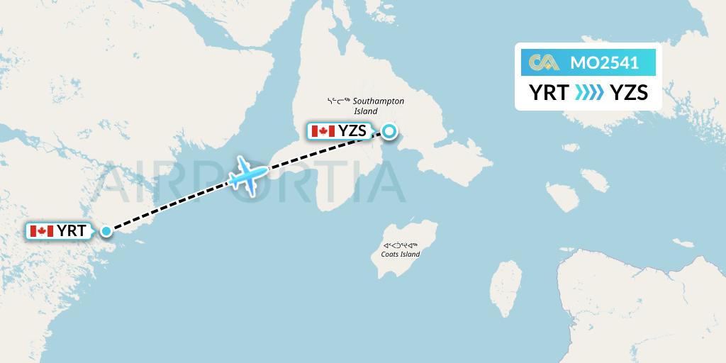 MO2541 Calm Air Flight Map: Rankin Inlet to Coral Harbour