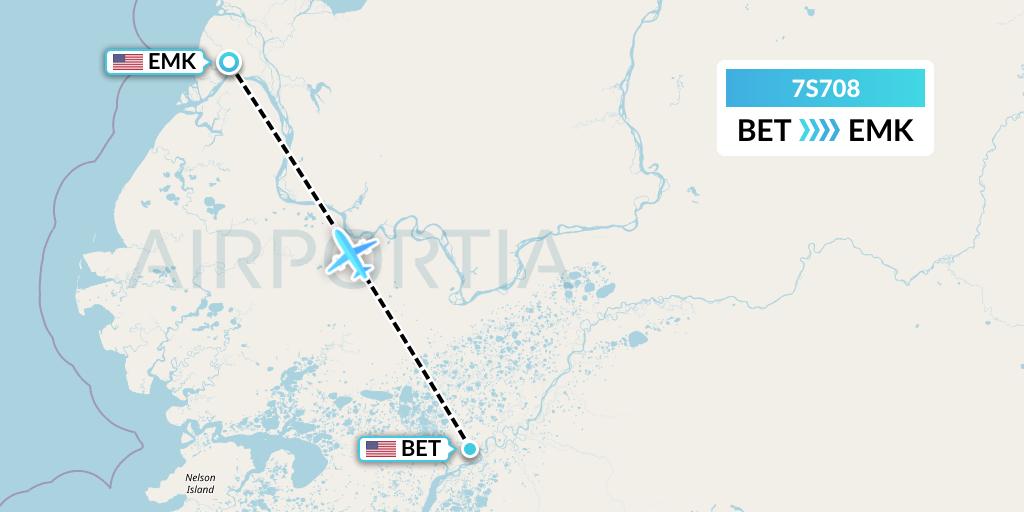 7S708 Ryan Air (USA) Flight Map: Bethel to Emmonak