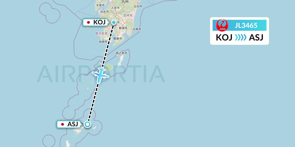 JL3465 Japan Airlines Flight Map: Kagoshima to Amami