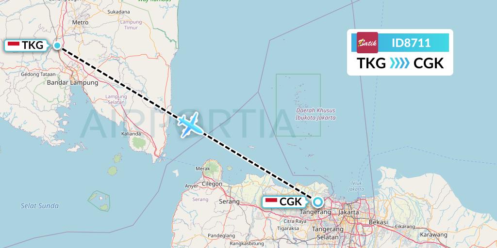 ID8711 Batik Air Flight Map: Bandar Lampung to Jakarta