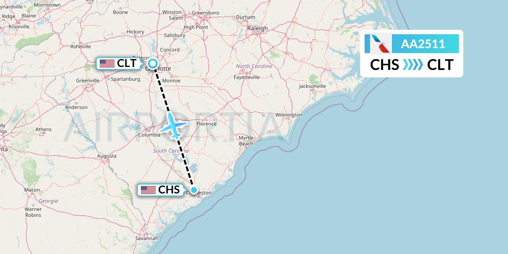 AA2511 American Airlines Flight Map: Charleston to Charlotte