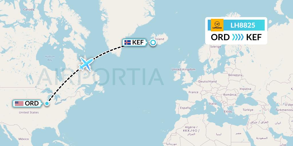 LH8825 Lufthansa Flight Map: Chicago to Reykjavik