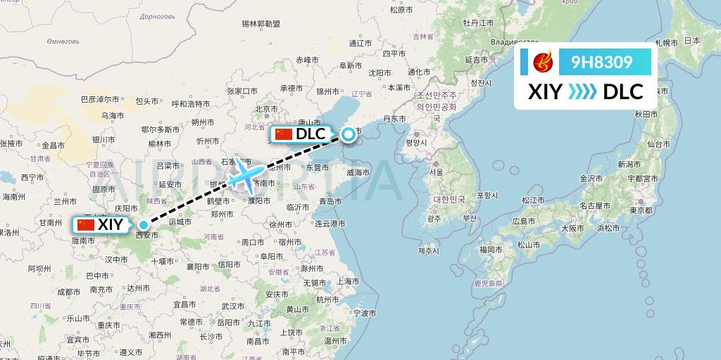 9H8309 Air Changan Flight Map: Xi'an to Dalian