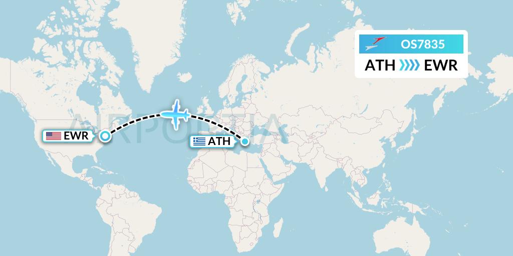 OS7835 Austrian Airlines Flight Map: Athens to New York